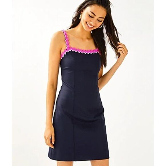 Lilly Pulitzer Shellbee Dress In True Navy Size  Large - Picture 1 of 9